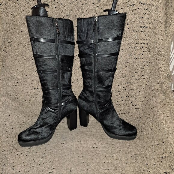 GERRY WEBER/JOSEF SEIBEL-Calf/Pony Hair-Black Leather Caged Boot-Sz 40-Near Mint - Picture 5 of 8